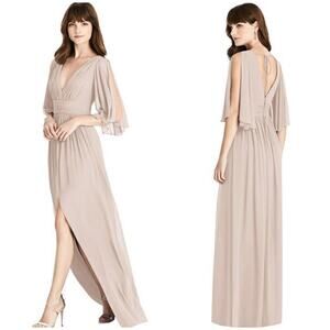 After Six Split Sleeve Backless Chiffon Maxi Dress 6777 Cameo
